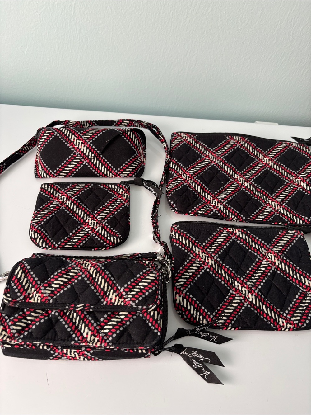 Vera Bradley small Crossbody with Pouches and glass case.